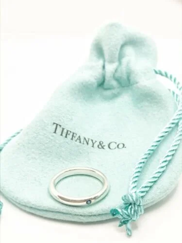 Tiffany & Co. Elsa Peretti SS & Sapphire Stacking Band Ring Size 6